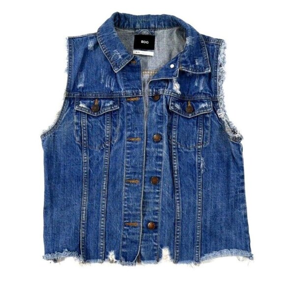 Urban Outfitters BDG Distressed Frayed Denim Vest Womens Size Medium EUC - Picture 1 of 9